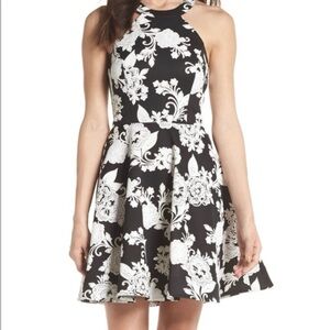 RICXIChic Floral Halter Dress - Black and White